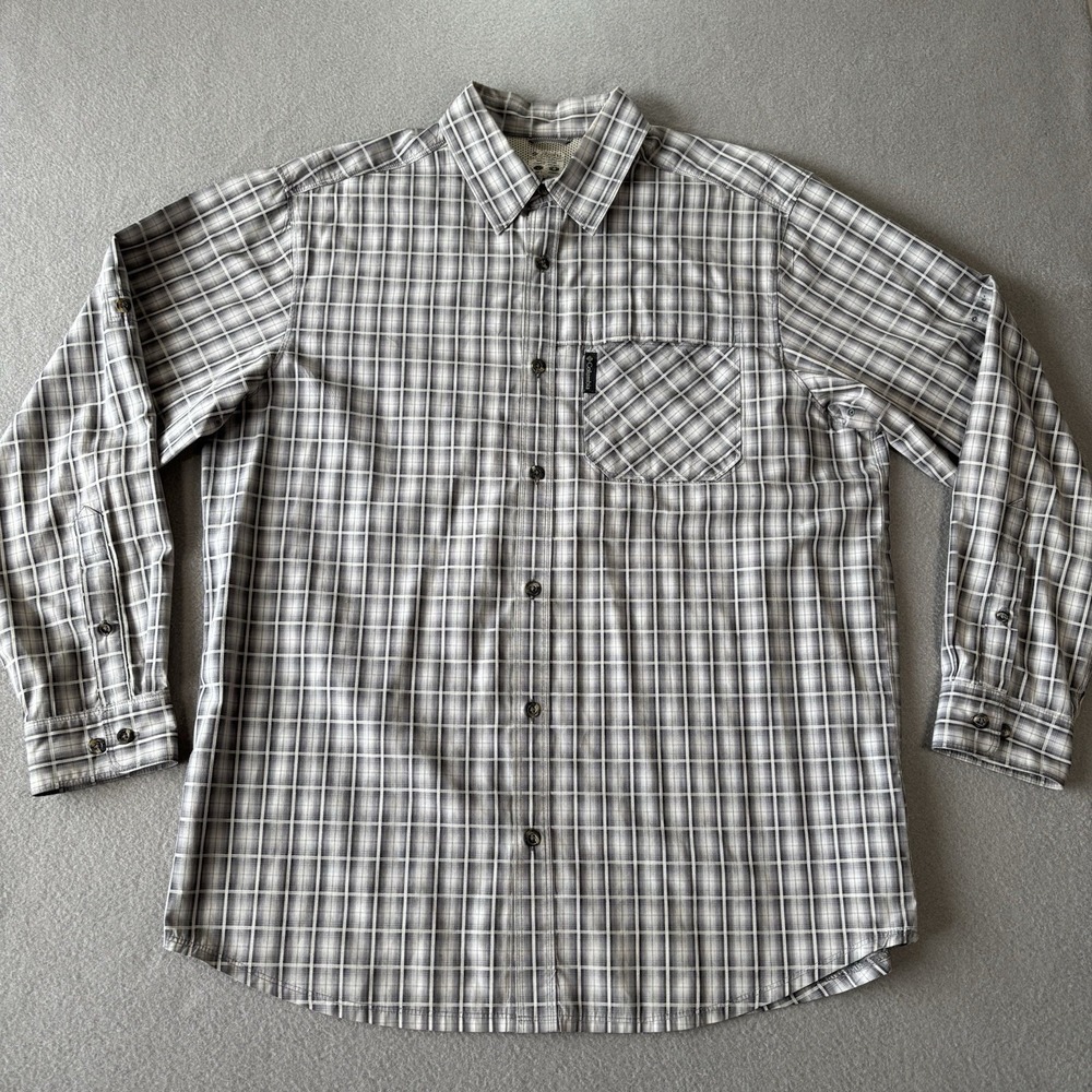Columbia Shirt Mens Large Gray Plaid Vented Long Sleeve Hiking Outdoor Fishing